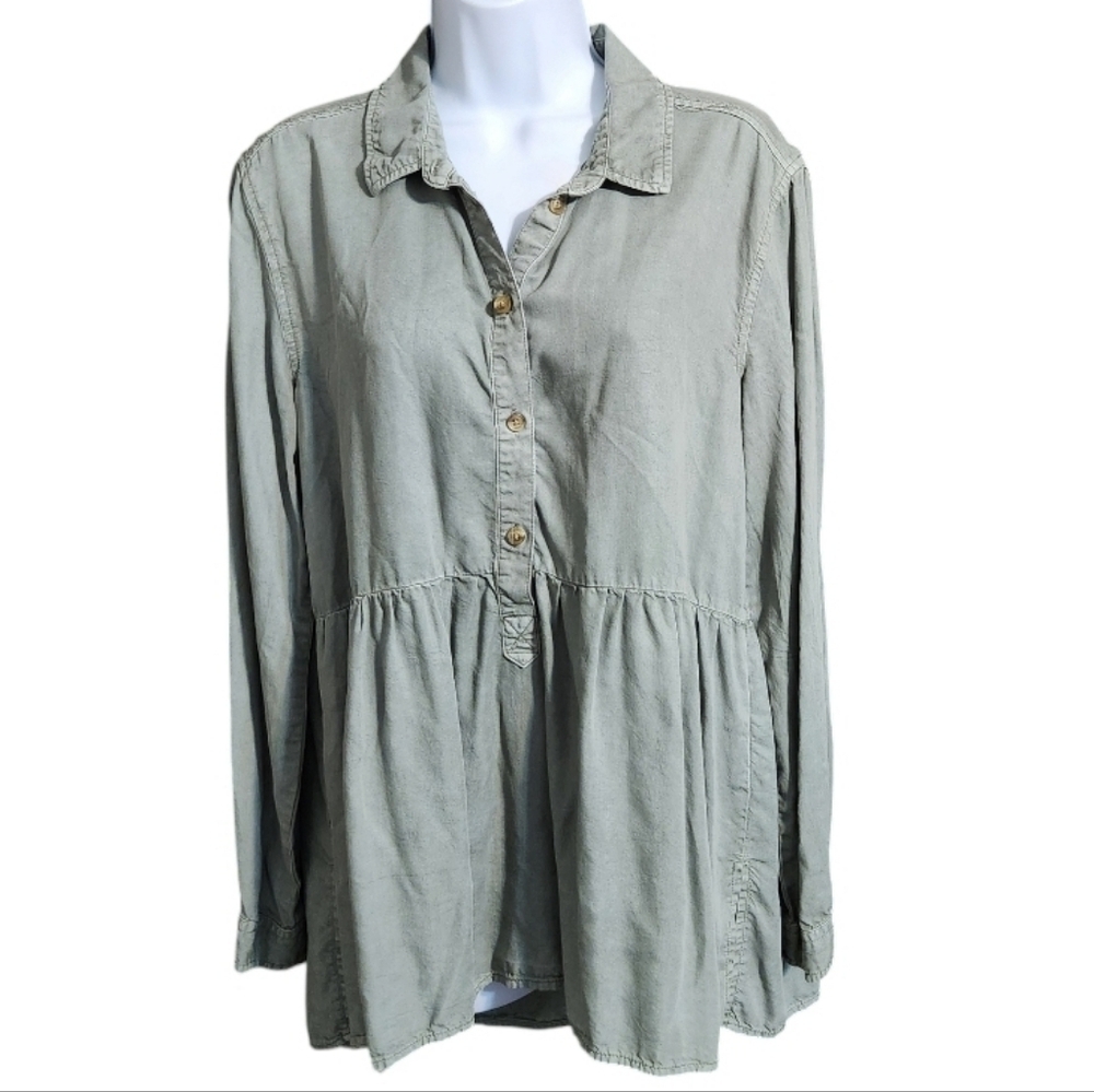 American Eagle Outfitters Sage Button-Down Jegging Fit Tunic Top Shirt